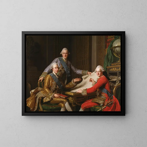 Ruotsin kuningas Gustav III ja hänen veljensä - Alexander Roslin — kehystetty taideteos seinällä