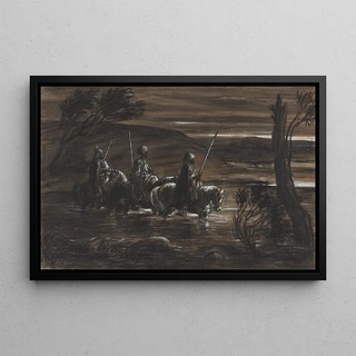 AlexandreGabriel Decamps - Three Arab Horsemen Crossing A River.webp