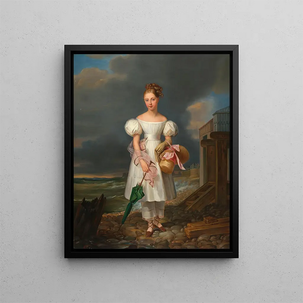 Portrait d'une jeune fille sur la plage - Alexandre-Jean Dubois-Drahonet — kehystetty taideteos seinällä