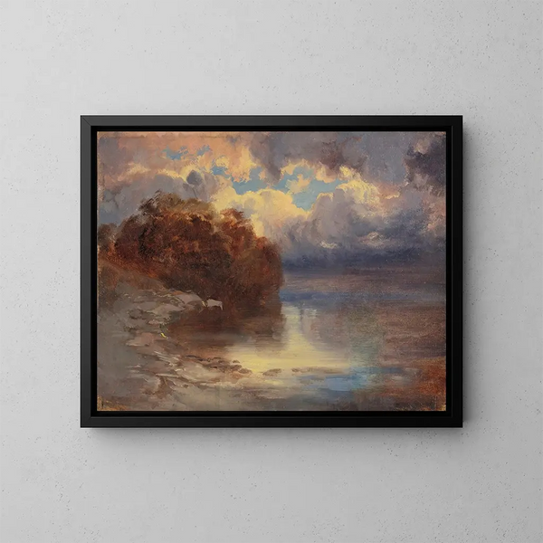 Rantamaisema ja puumassiivi - Alexandre Calame — kehystetty taideteos seinällä