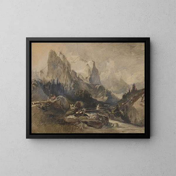 Le Wetterhorn dans l'Oberland bernois - Alexandre Calame — kehystetty taideteos seinällä