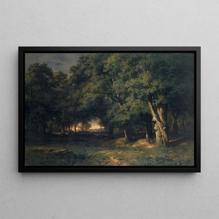 Alexandre Calame - Forest Landscape with Stag Hunt.webp