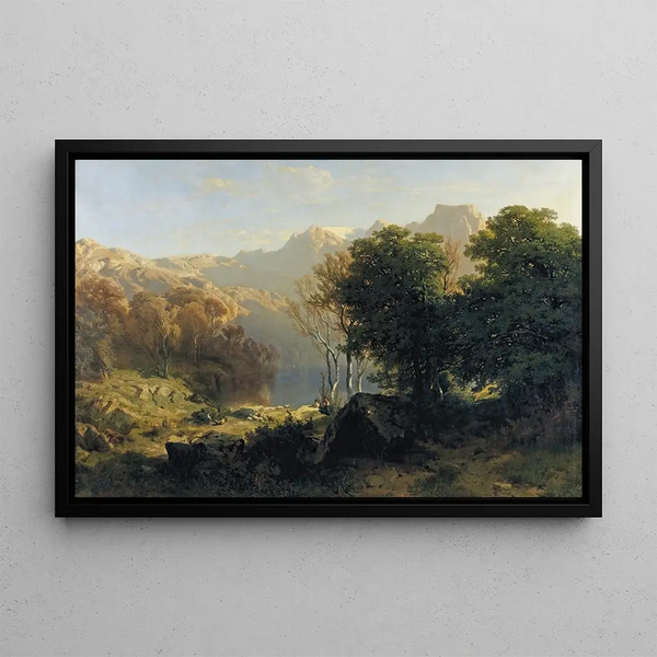 Lucernajärvi-maalaus - Alexandre Calame — kehystetty taideteos seinällä