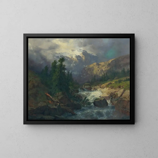 Souvenir de Handeck, temps orageux - Alexandre Calame — kehystetty taideteos seinällä