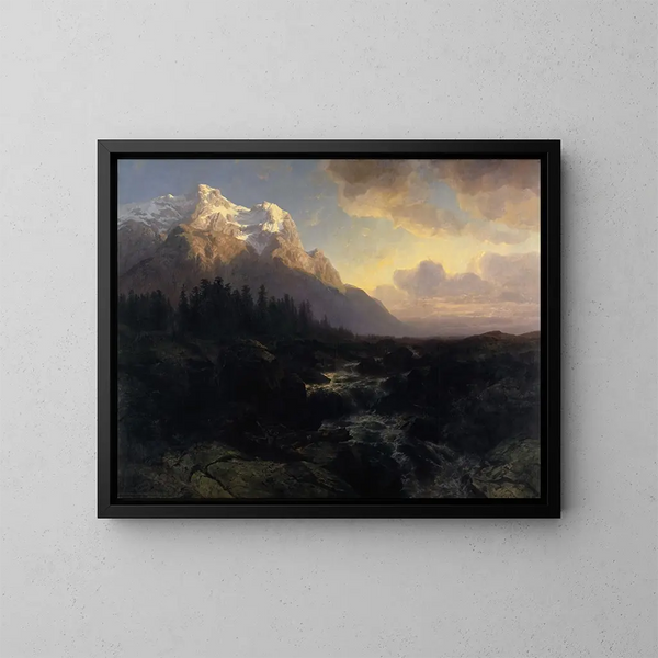La vallée de Rosenlaui avec le Wetterhorn - Alexandre Calame — kehystetty taideteos seinällä