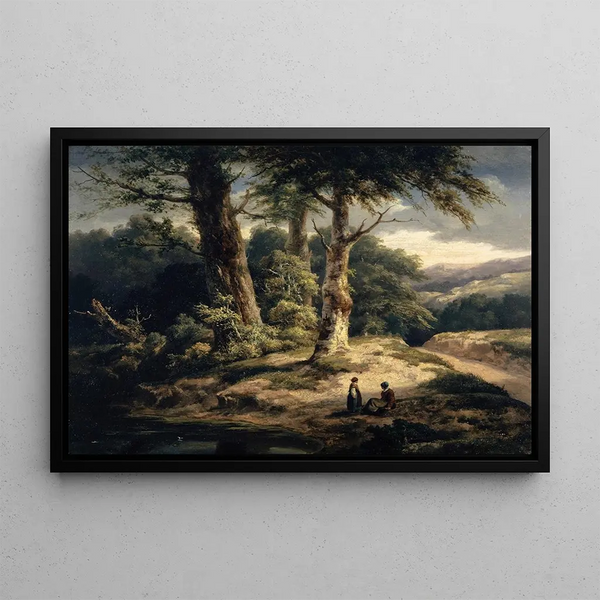Metsäinen maisema - Alexandre Calame — kehystetty taideteos seinällä