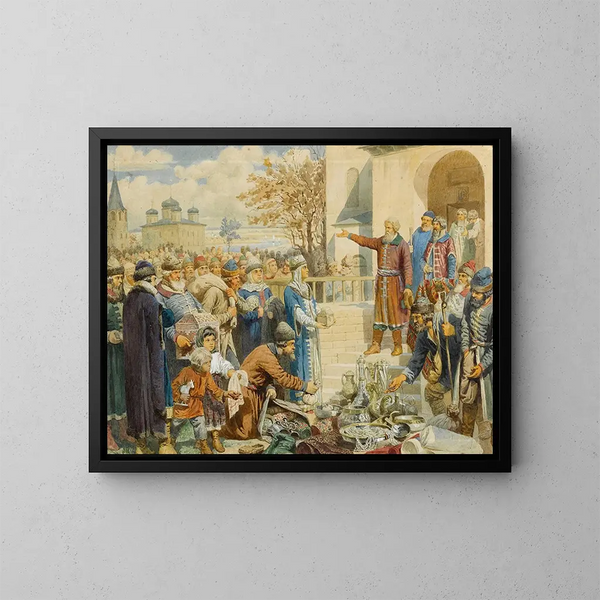 Appel de Minin Nizhny Novgorodissa vuonna 1611 - Alexei Danilovich Kivshenko — kehystetty taideteos seinällä