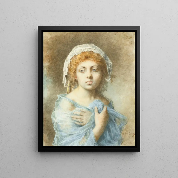 Portrait d'une jeune femme - Alexei Harlamoff — kehystetty taideteos seinällä