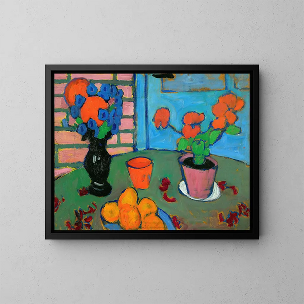 luonnonkuvaus kukilla ja appelsiineilla - Alexej von Jawlensky — kehystetty taideteos seinällä