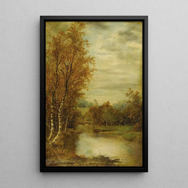Alfred Augustus Glendening - Autumn Landscape With Pond And Castle Tower.webp