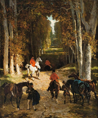 Alfred De Dreux - Before The Departure For Hunting In An Alley.webp
