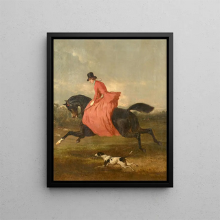 Alfred De Dreux - Une amazone la robe rouge dans un paysage.webp