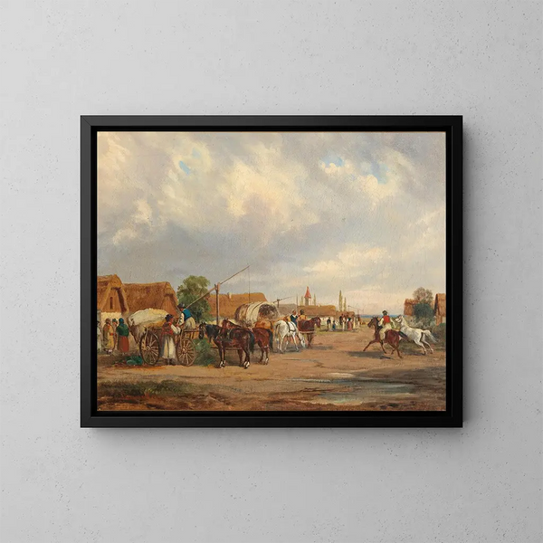 Village hongrois - Alfred Steinacker — kehystetty taideteos seinällä