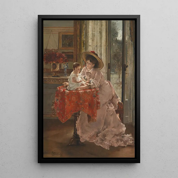 Onnellinen äiti - Alfred Stevens — kehystetty taideteos seinällä