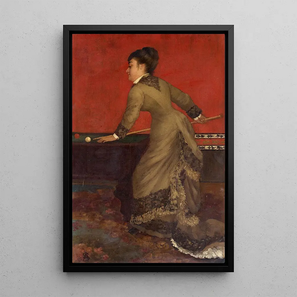 Tyylikäs maalaus biljardipöydän ääressä - Alfred Stevens — kehystetty taideteos seinällä
