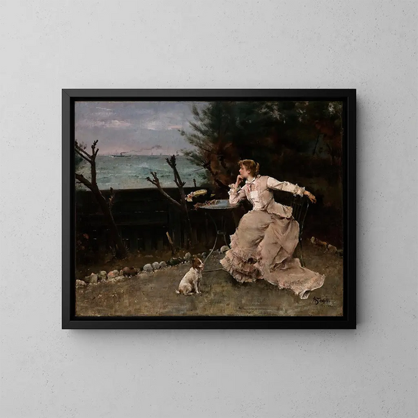 En pleine réflexion - Alfred Stevens — kehystetty taideteos seinällä