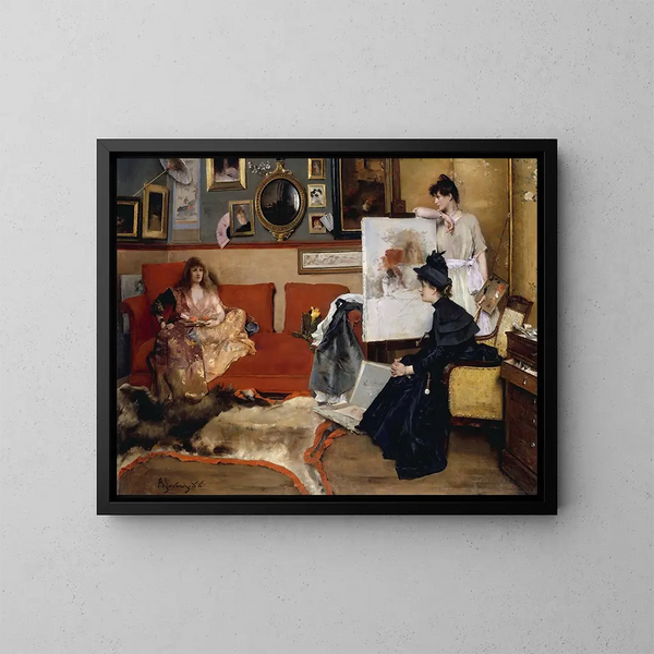 Ateljeessa - Alfred Stevens — kehystetty taideteos seinällä
