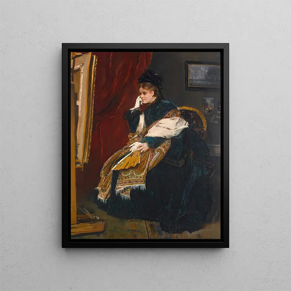 Nainen vihreässä työpajassa - Alfred Stevens — kehystetty taideteos seinällä