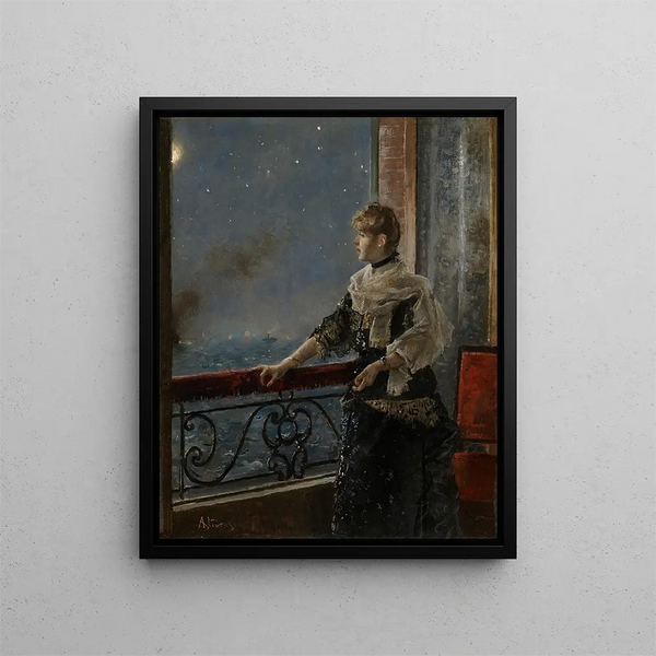 Moonlight Au clair de la lune - Alfred Stevens — kehystetty taideteos seinällä