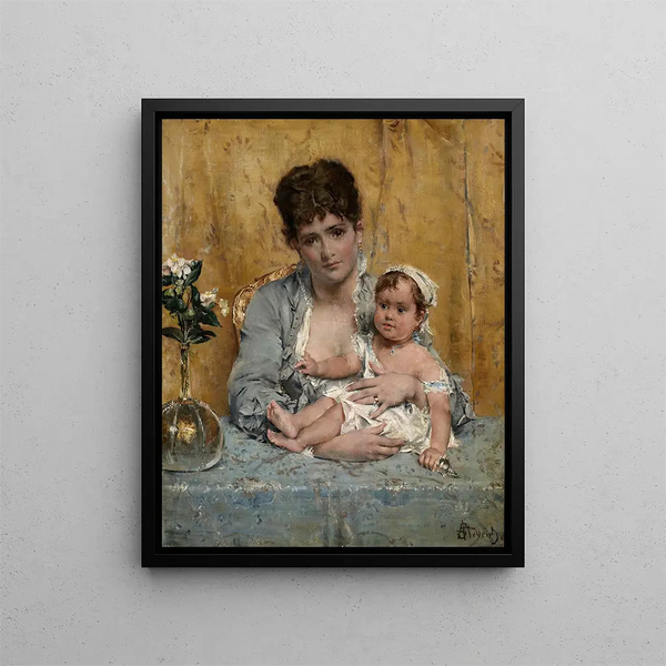 Äiti ja lapsi - Alfred Stevens — kehystetty taideteos seinällä