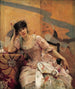 Nuori nainen japanilaisen verhon kanssa - Alfred Stevens — näkymä teoksesta