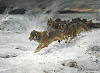 Yksi lauma susi - Alfred von Wierusz-Kowalski — näkymä teoksesta