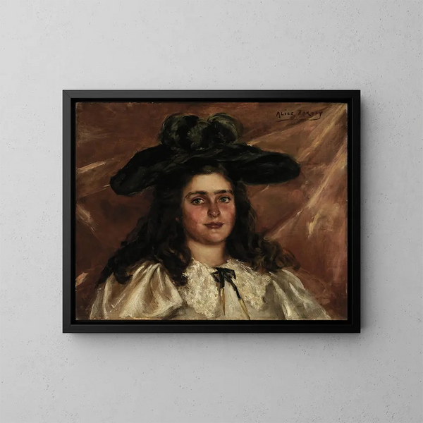 Laura Alice suurella hatulla - Alice Pike Barney — kehystetty taideteos seinällä