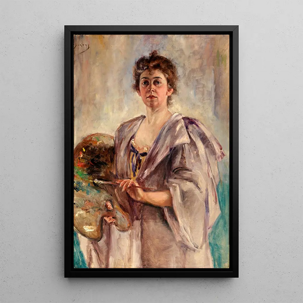 Itsekuvaelma maalipuvussa - Alice Pike Barney — kehystetty taideteos seinällä