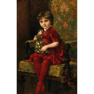 Alois Hans Schram - A Girl with a Doll in an Armchair.webp