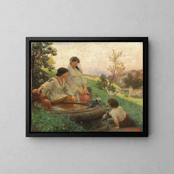 Au bord de la fontaine - Alois Hans Schram — kehystetty taideteos seinällä
