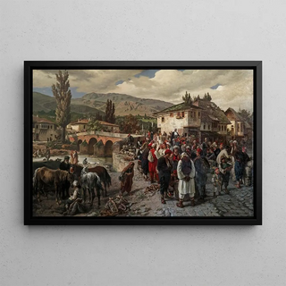 Alois Schnn - An der lateinischen Brcke in Sarajewo Marktszene in der Herzegowina.webp