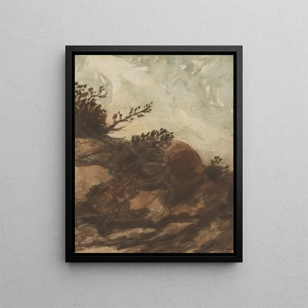 Auringonlasku kukkulalla - Alphonse Legros — kehystetty taideteos seinällä