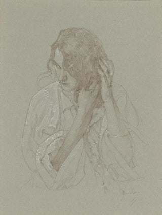 Alphonse Mucha - Portrait of a girl with hands in hair.webp