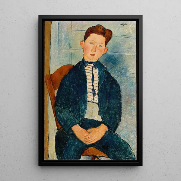 Poika raidallisessa neuleessa - Amedeo Modigliani — kehystetty taideteos seinällä