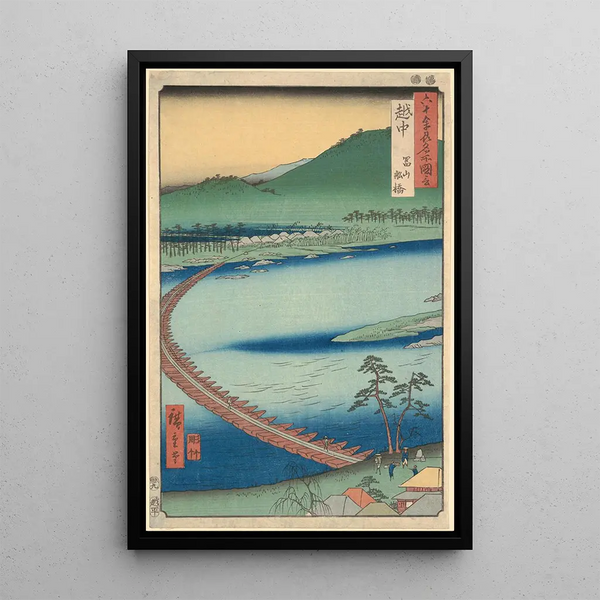 Etchu-hallinnon maalaus Ponttivene Funabashi - Andō Hiroshige — kehystetty taideteos seinällä