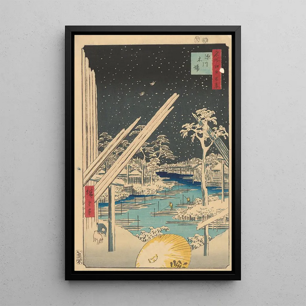 Fukagawa Kiba Puutöiden Maalaus - Andō Hiroshige — kehystetty taideteos seinällä