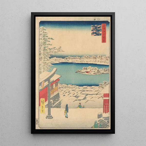 Andō Hiroshigen Saareke lumessa — kehystetty taideteos seinällä