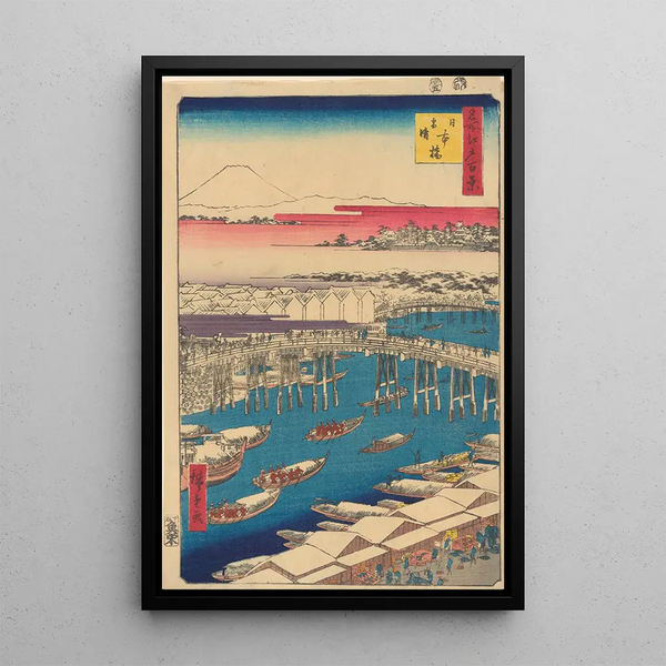 Nihonbashi Ajan jälkeen selkeä aika - Nihonbashi Yukibare - Andō Hiroshige — kehystetty taideteos seinällä