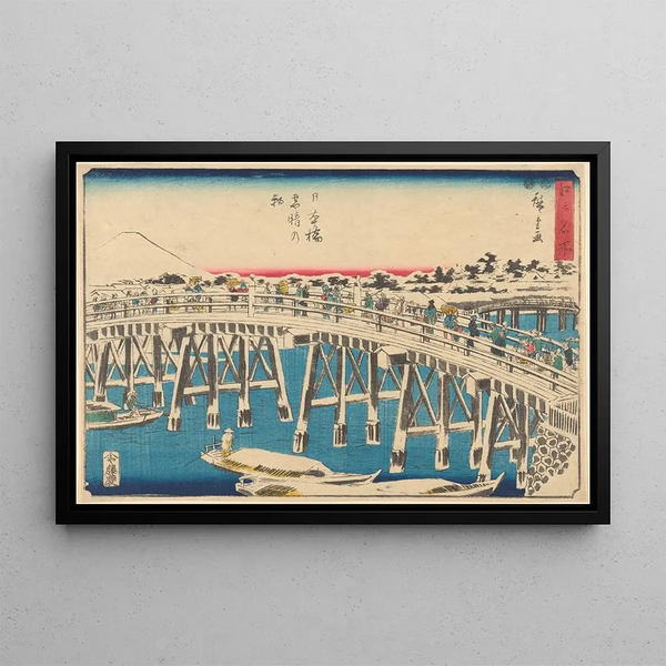 Nihonbashin maalaus lumisateessa - Andō Hiroshige — kehystetty taideteos seinällä