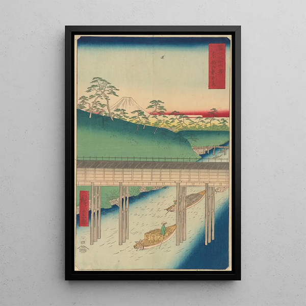 Pont Ochanomizu-maalaus - Andō Hiroshige — kehystetty taideteos seinällä