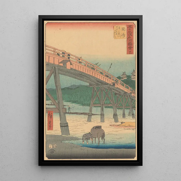 Okazaki-maalaus - Andō Hiroshige — kehystetty taideteos seinällä