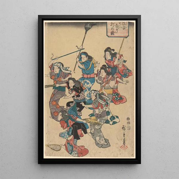 Palvelijoiden kiista - Andō Hiroshige — kehystetty taideteos seinällä