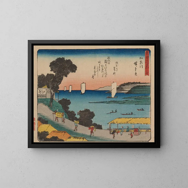 Tokaido, cinquante-trois stations, plan 04 - Andō Hiroshige — kehystetty taideteos seinällä
