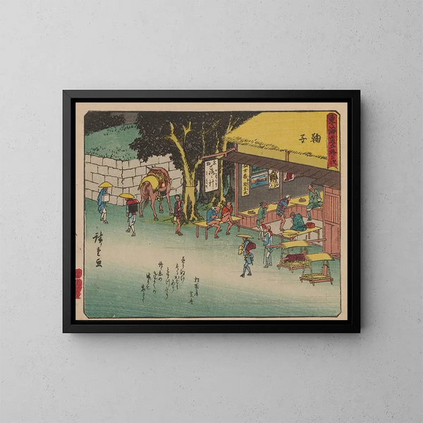 Tokaido gojusantsugi maalaus, levy 21 - Andō Hiroshige — kehystetty taideteos seinällä