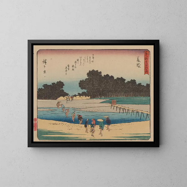 Tokaido gojusantsugi, planche 23 - Andō Hiroshige — kehystetty taideteos seinällä