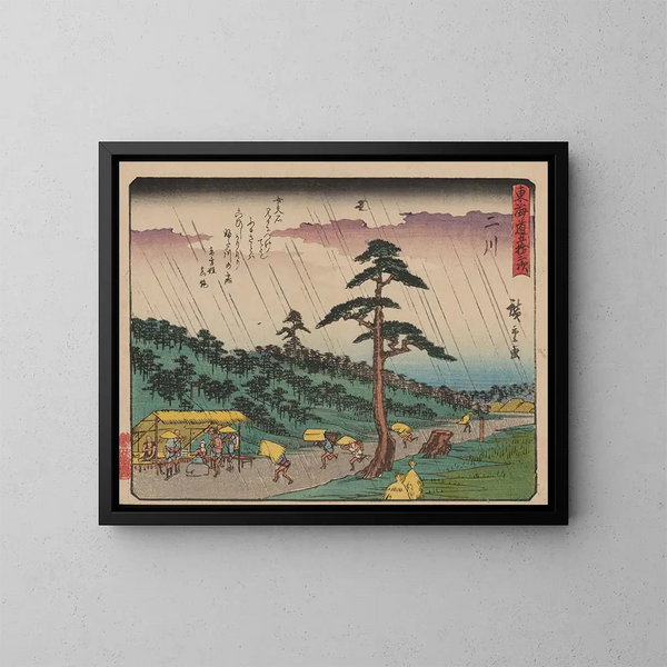 Tokaido gojusantsugi maalaus, levy 34 - Andō Hiroshige — kehystetty taideteos seinällä