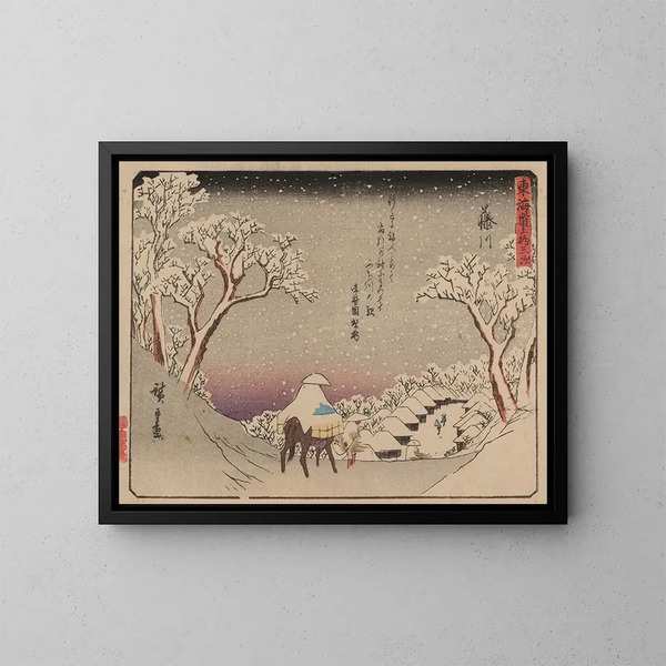 Tokaido gojusantsugi maalaus, levy 38 - Andō Hiroshige — kehystetty taideteos seinällä