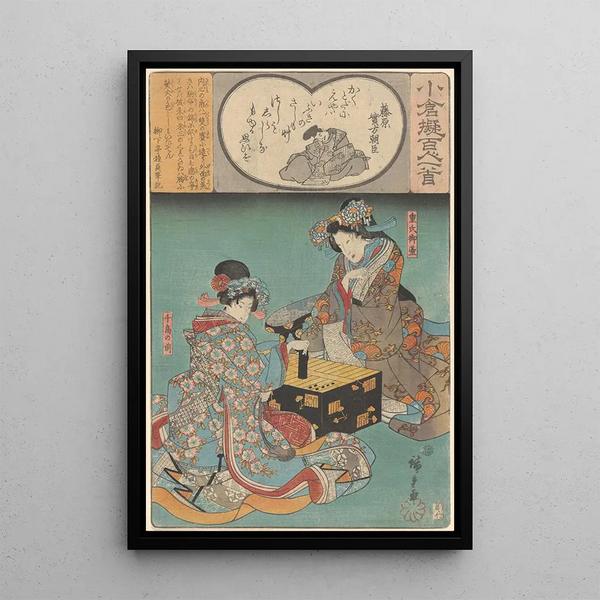 Kaksi naista pelaamassa peliä - Andō Hiroshige — kehystetty taideteos seinällä