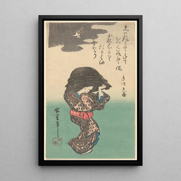 Nainen maalaus vedenkeittimen kanssa - Andō Hiroshige — kehystetty taideteos seinällä