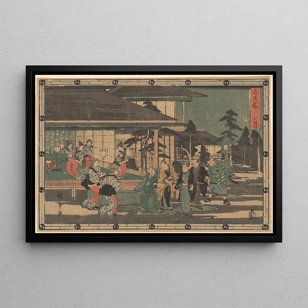 Yoshiwara Cinq Ronin Six Femmes - Andō Hiroshige — kehystetty taideteos seinällä